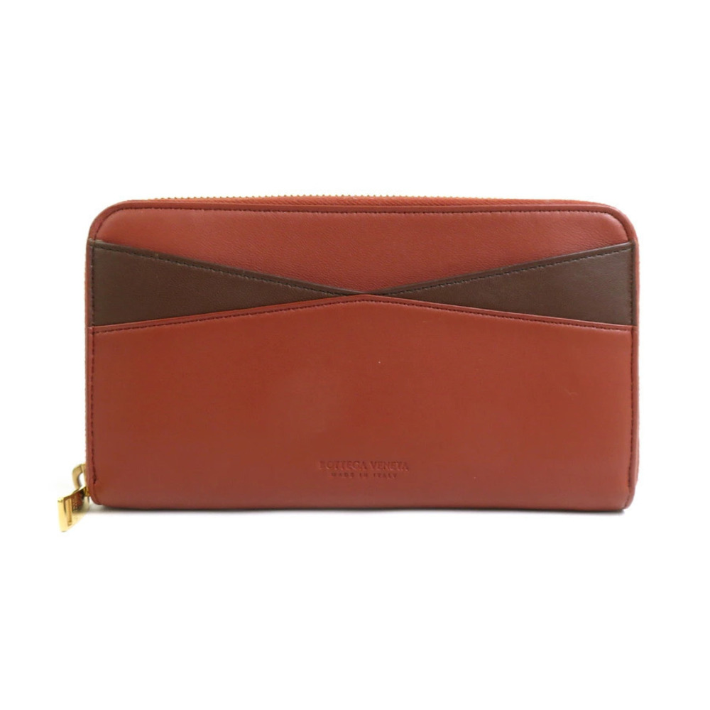 Bottega Veneta round zipper long wallet leather brown